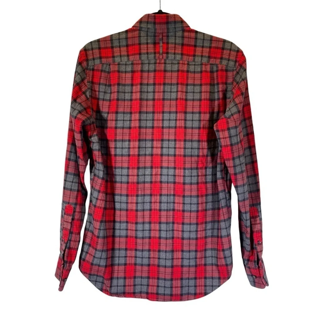 BANANA REPUBLIC Men's Small Red Gray Plaid lightweight flannel button up shirt